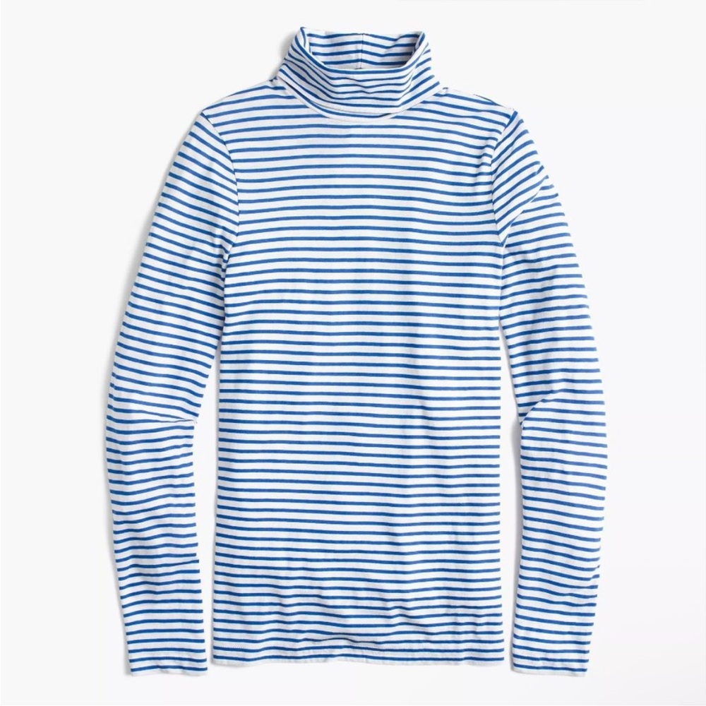 J. Crew Blue and White Striped Mock Turtle Tissue Long Sleeve
